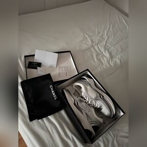 CHANEL Silver and White Women's Sneakers